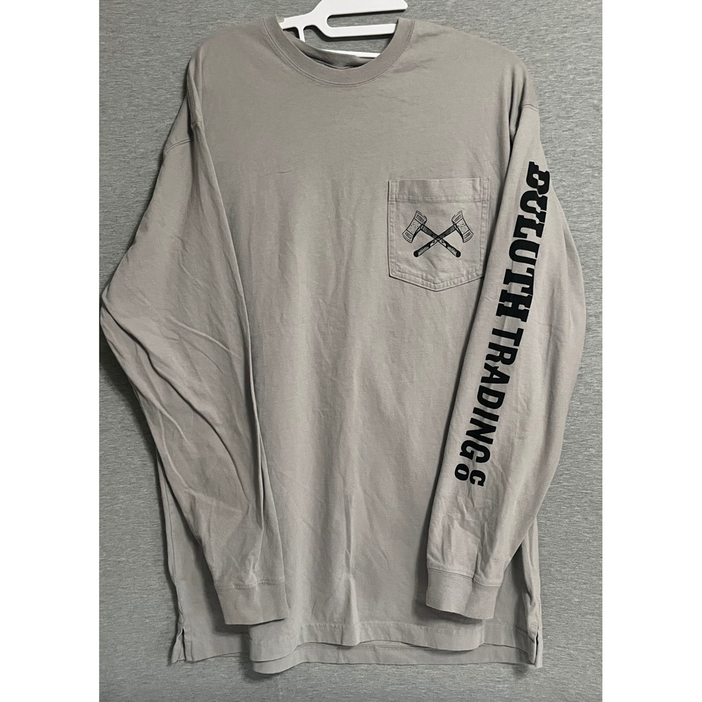Duluth Trading Co Mens Lt Gray Longtail T Long Sleeve Graphic Pocket T-Shirt Med